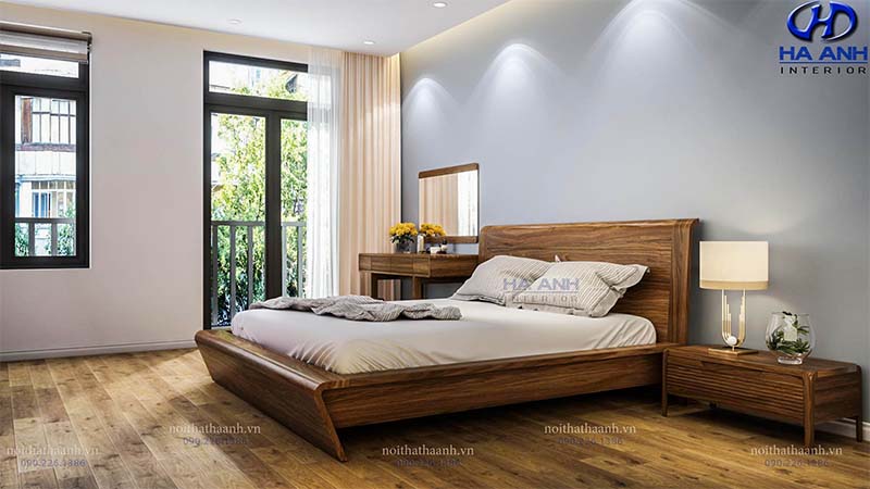 Thiết kế phòng ngủ gỗ óc chó mang lại sự thông thoáng và mát dịu