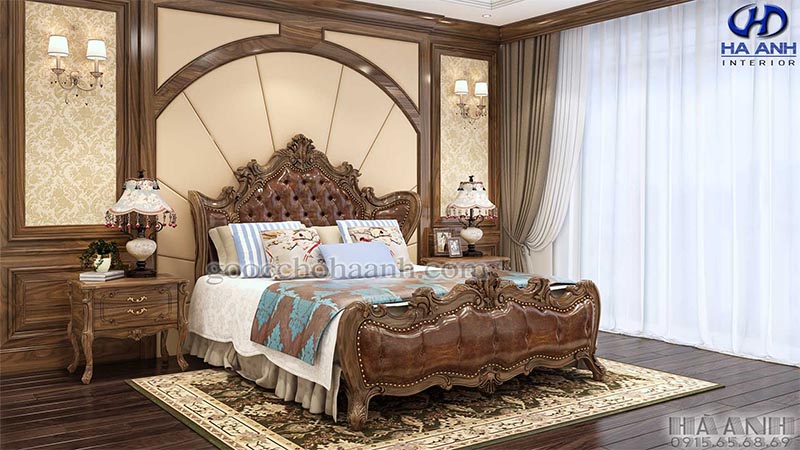 Thiết kế phòng ngủ gỗ óc chó theo phong cách cổ điển
