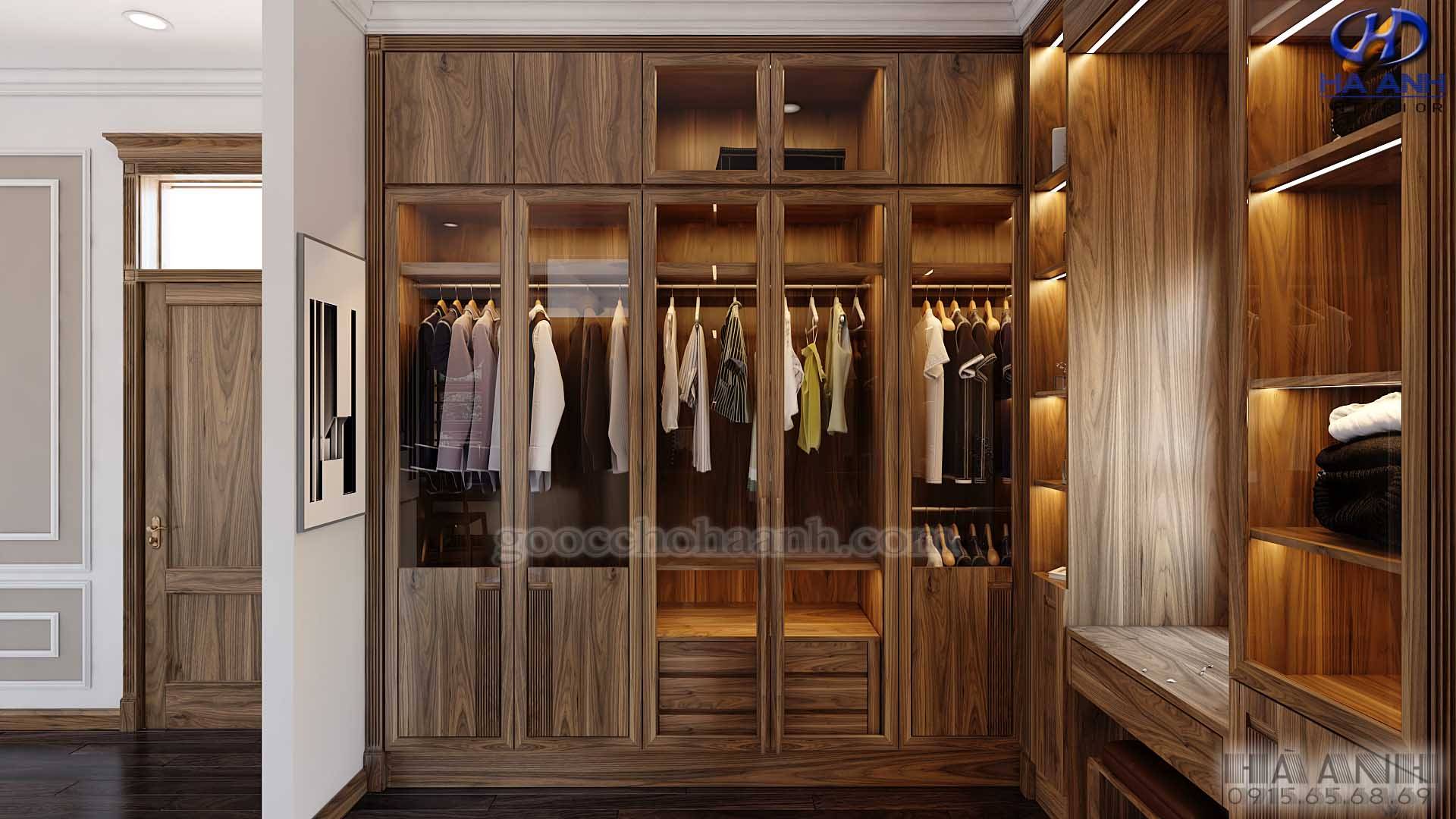 mẫu tủ áo hiện đại gỗ óc chó