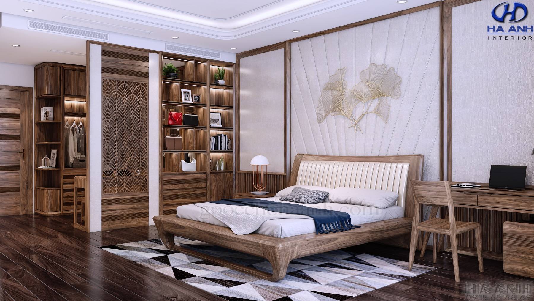mẫu giường ngủ kết hợp tủ trang trí đẹp mắt