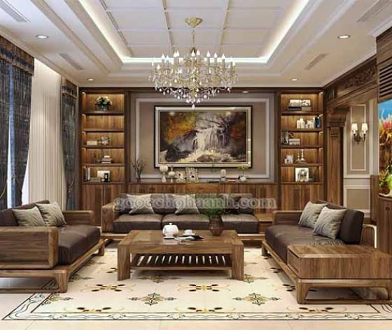 Mẫu thiết kế nội thất thiệt thự gỗ óc chó hiện đại