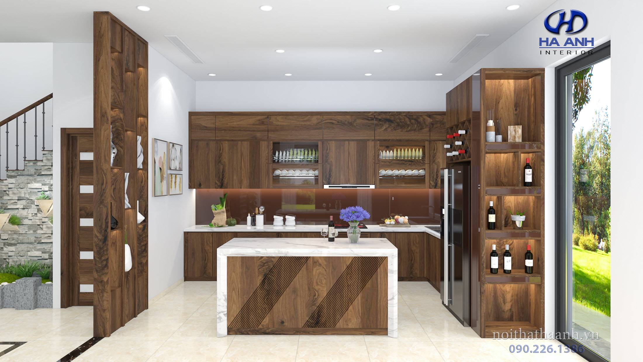 Quầy bar gỗ óc chó chữ I