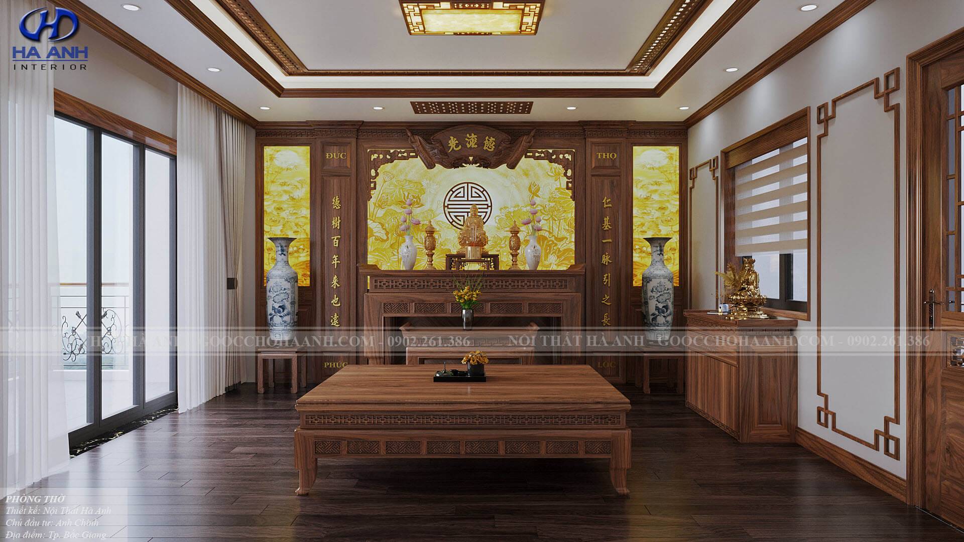 Phòng thờ gỗ óc chó sang trọng hợp mọi thời đại